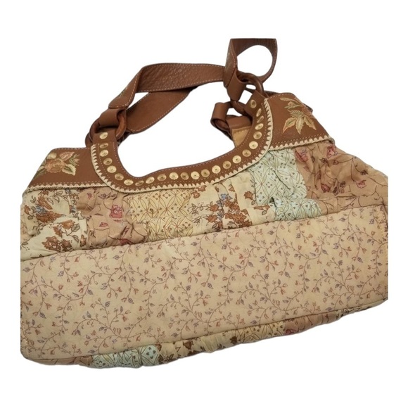 Vintage J. Jill Boho Floral Embroidered Cotton & Leather Shoulder Bag - Picture 3 of 8